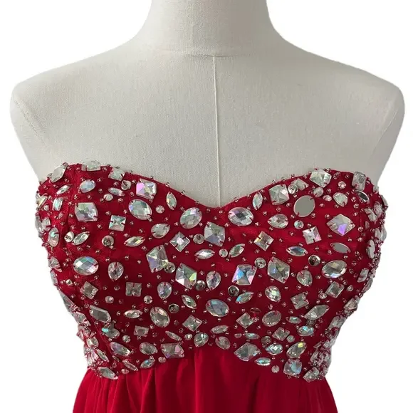 B Smart Red Strapless Babydoll Mini Dress Size 7 NWT Prom Homecoming Sparkle - Picture 4 of 12